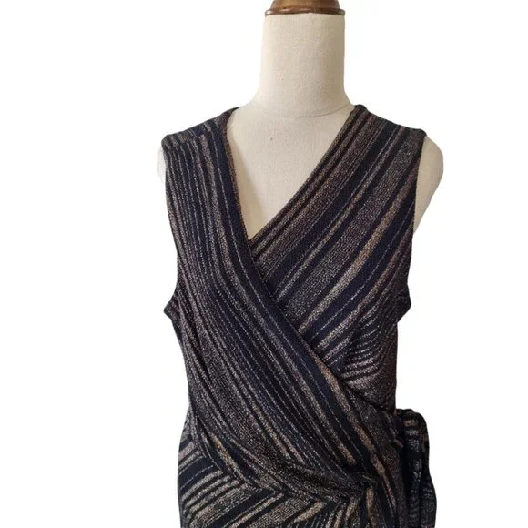 City Chic Plus Size Medium (18) Maxi Wrap Dress Evening V Neck Black and Gold - Picture 6 of 11